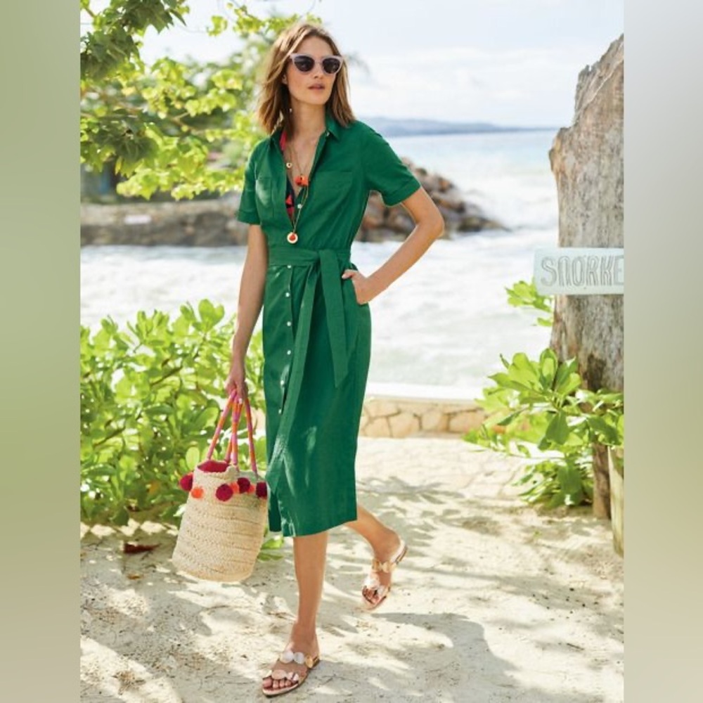 Boden linen green Button-Up Midi Dress